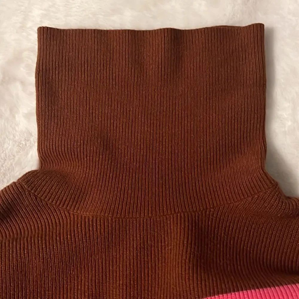Free People Softly Structured Colorblock Turtleneck Sweater Pink Brown Oversized
